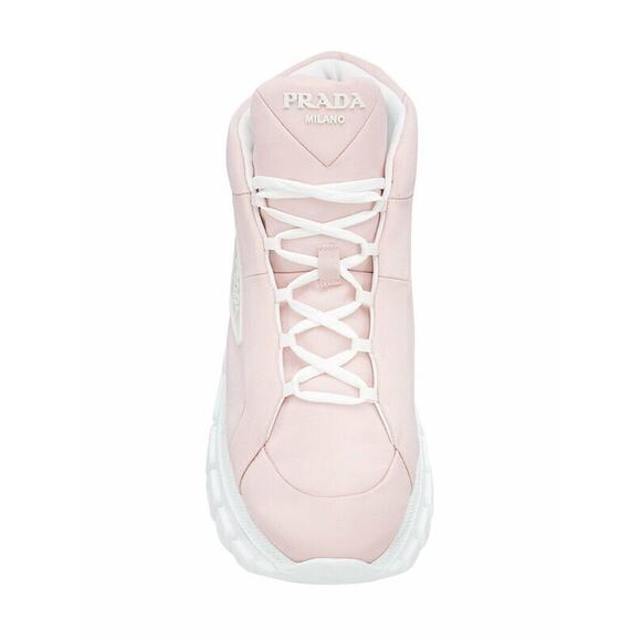 Prada Rush Piuma Nylon Pink White Platform Flat High Top Trainer Sneaker 39 - Picture 5 of 11